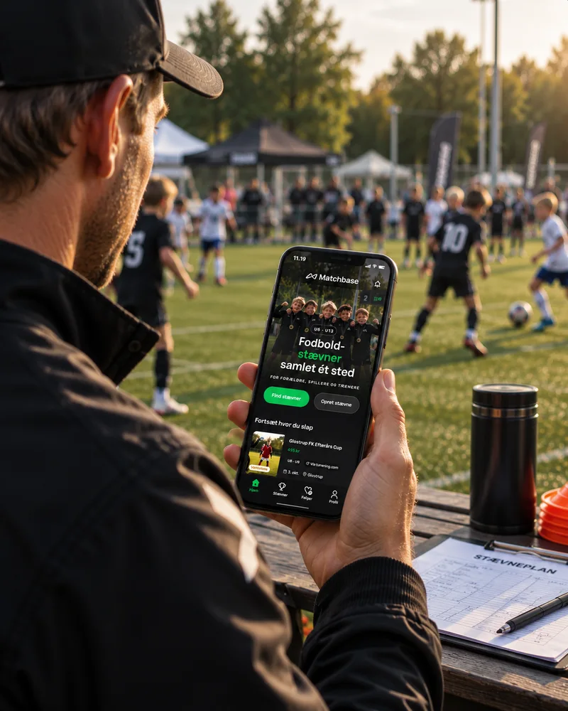 En tilskuer med en telefon i hånden ved en ungdomsfodboldbane